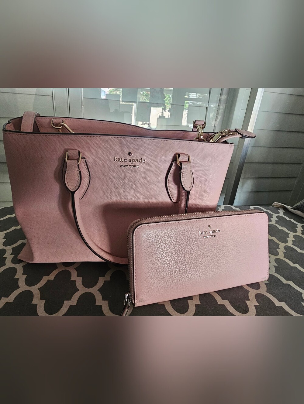 kate spade Pink Tote with Matching Zip Wallet & Makeup Bag
